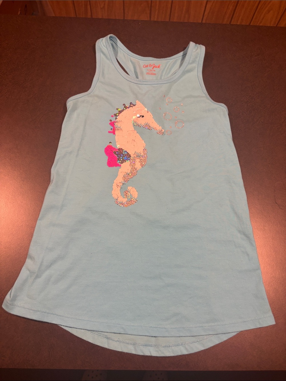 Cat & Jack Light Blue Seahorse Sequin Tank Top